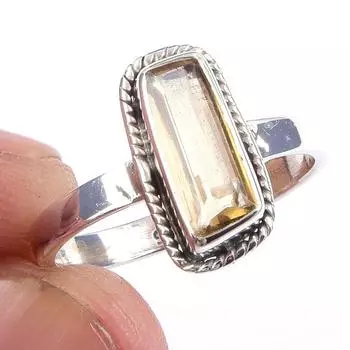 Natural Citrine Gemstone Handmade 925 Solid Sterling Silver Ring Size 7 Y4R14
