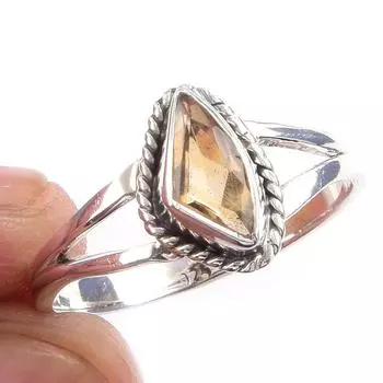 Natural Citrine Gemstone Handmade 925 Solid Sterling Silver Ring Size 9 j7H23