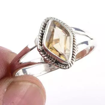 Natural Citrine Gemstone Handmade 925 Solid Sterling Silver Ring Size 9 A0Q89