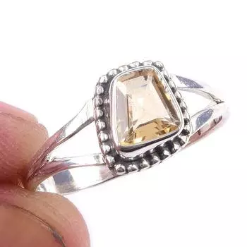 Natural Citrine Gemstone Handmade 925 Solid Sterling Silver Ring Size 10 S9N74