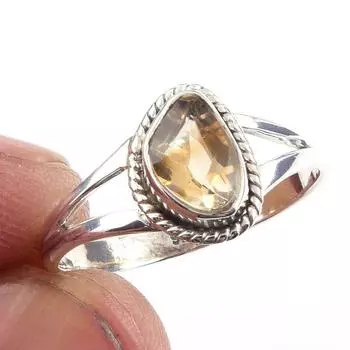 Natural Citrine Gemstone Handmade 925 Solid Sterling Silver Ring Size 8 H6I36