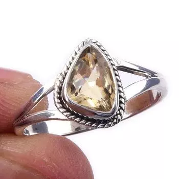 Natural Citrine Gemstone Handmade 925 Solid Sterling Silver Ring Size 9 k2c30