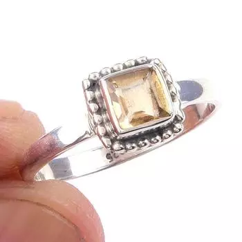Natural Citrine Gemstone Handmade 925 Solid Sterling Silver Ring Size 7 A4G95