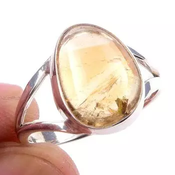 Natural Citrine Gemstone Handmade 925 Solid Sterling Silver Ring Size 8 M0l33