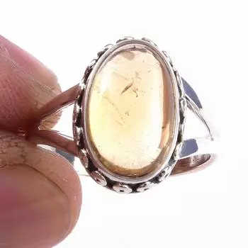Natural Citrine Gemstone Handmade 925 Solid Sterling Silver Ring Size 7 u3f76