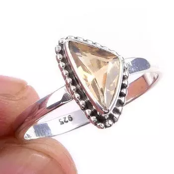 Natural Citrine Gemstone Handmade 925 Solid Sterling Silver Ring Size 10 S3C93