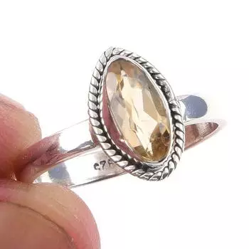 Natural Citrine Gemstone Handmade 925 Solid Sterling Silver Ring Size 7 L2t23