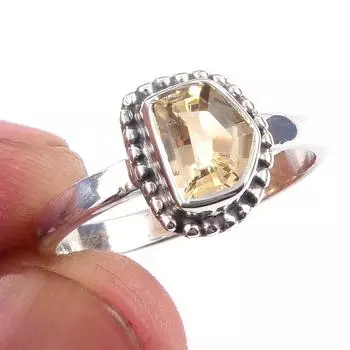 Natural Citrine Gemstone Handmade 925 Solid Sterling Silver Ring Size 7 v9L59