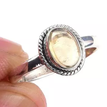 Natural Citrine Gemstone Handmade 925 Solid Sterling Silver Ring Size 6 Z3W44