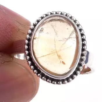 Natural Citrine Gemstone Handmade 925 Solid Sterling Silver Ring Size 7 H4N71