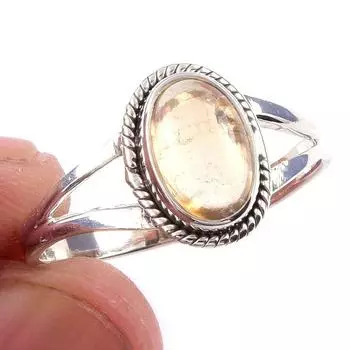 Natural Citrine Gemstone Handmade 925 Solid Sterling Silver Ring Size 10 t2Y59