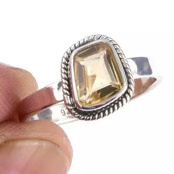 Natural Citrine Gemstone Handmade 925 Solid Sterling Silver Ring Size 6 d4W93