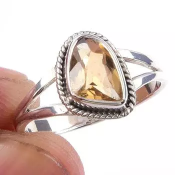 Natural Citrine Gemstone Handmade 925 Solid Sterling Silver Ring Size 7.5 y3p96