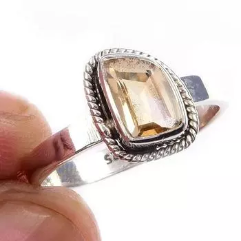 Натуральный цитрин, драгоценный камень, ручная работа, кольцо из стерлингового серебра 925 пробы, размер 6 N2P32