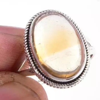 Natural Citrine Gemstone Handmade 925 Solid Sterling Silver Ring Size 7 i0z16