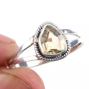 Natural Citrine Gemstone Handmade 925 Solid Sterling Silver Ring Size 9 K1v07