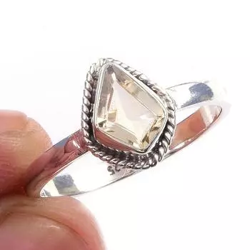Natural Citrine Gemstone Handmade 925 Solid Sterling Silver Ring Size 9 I0F88
