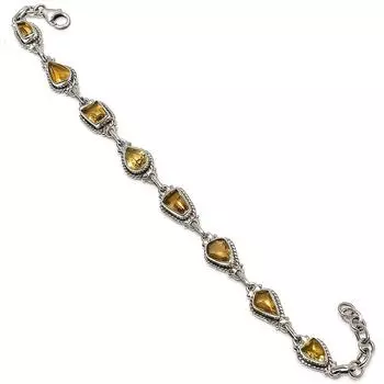 Natural Citrine Gemstone Handmade 925 Solid Sterling Silver Bracelet 7-8 n1G54