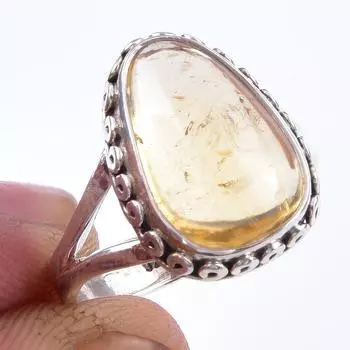Natural Citrine Gemstone Handmade 925 Solid Sterling Silver Ring Size 8 p7u97