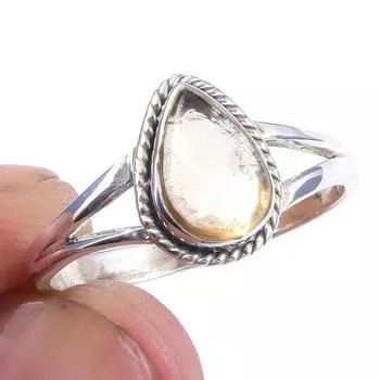 Natural Citrine Gemstone Handmade 925 Solid Sterling Silver Ring Size 9 Z3N10