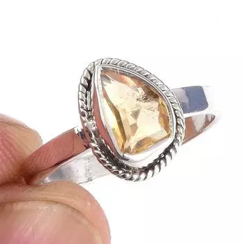 Natural Citrine Gemstone Handmade 925 Solid Sterling Silver Ring Size 7 J0K22