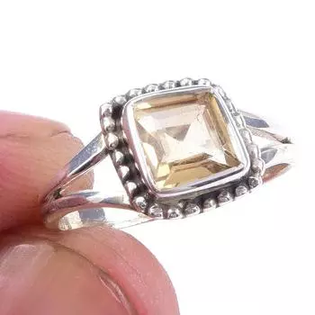 Natural Citrine Gemstone Handmade 925 Solid Sterling Silver Ring Size 6 u6d91