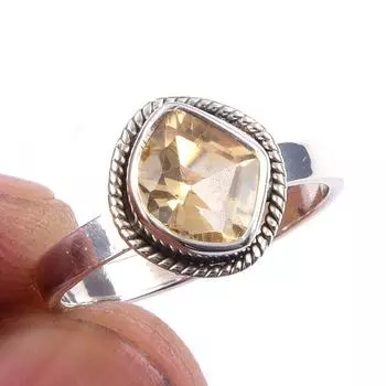 Natural Citrine Gemstone Handmade 925 Solid Sterling Silver Ring Size 6 r6D54
