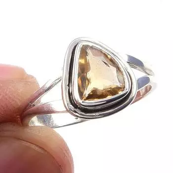 Natural Citrine Gemstone Handmade 925 Solid Sterling Silver Ring Size 7 p8m44