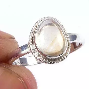 Natural Citrine Gemstone Handmade 925 Solid Sterling Silver Ring Size 7.5 K1I71