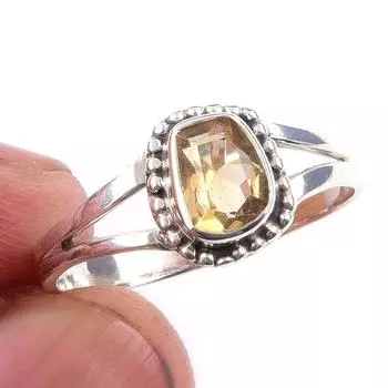 Natural Citrine Gemstone Handmade 925 Solid Sterling Silver Ring Size 10 m5e84