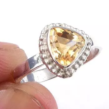 Natural Citrine Gemstone Handmade 925 Solid Sterling Silver Ring Size 6 U1R48