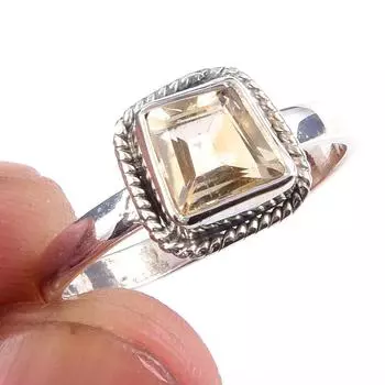 Natural Citrine Gemstone Handmade 925 Solid Sterling Silver Ring Size 7 Y2A54