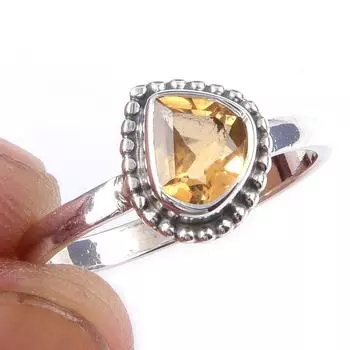 Natural Citrine Gemstone Handmade 925 Solid Sterling Silver Ring Size 8 E4y18