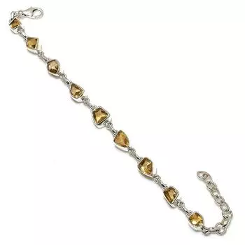 Natural Citrine Gemstone Handmade 925 Solid Sterling Silver Bracelet 7-8 L7p58