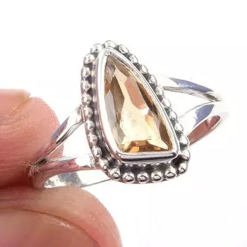 Natural Citrine Gemstone Handmade 925 Solid Sterling Silver Ring Size 6 q2Y85