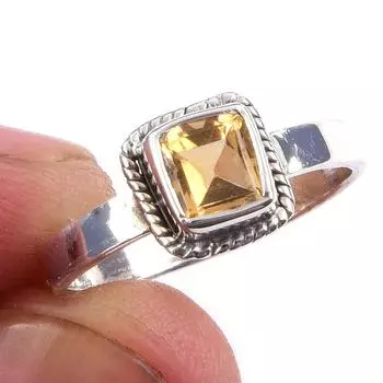 Natural Citrine Gemstone Handmade 925 Solid Sterling Silver Ring Size 6 J2F58