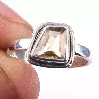 Natural Citrine Gemstone Handmade 925 Solid Sterling Silver Ring Size 6 j6N28
