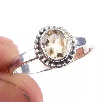 Natural Citrine Gemstone Handmade 925 Solid Sterling Silver Ring Size 8 q0e97