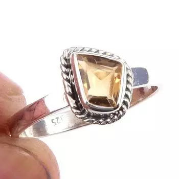 Natural Citrine Gemstone Handmade 925 Solid Sterling Silver Ring Size 9 L7C71