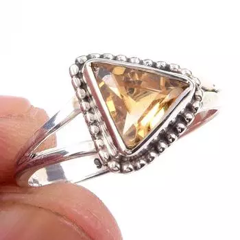 Natural Citrine Gemstone Handmade 925 Solid Sterling Silver Ring Size 8 k2M25