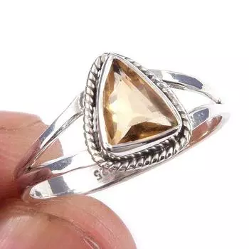 Natural Citrine Gemstone Handmade 925 Solid Sterling Silver Ring Size 9 K0l09
