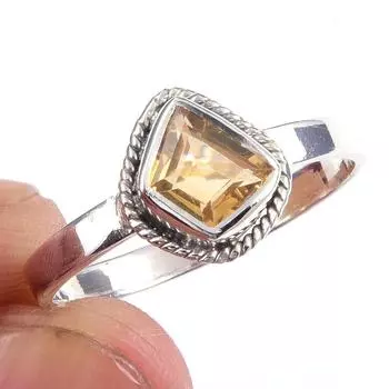 Natural Citrine Gemstone Handmade 925 Solid Sterling Silver Ring Size 10 L3A18