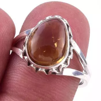 Natural Citrine Gemstone Handmade 925 Solid Sterling Silver Ring Size 8 E0G75