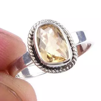 Natural Citrine Gemstone Handmade 925 Solid Sterling Silver Ring Size 6 B3G24
