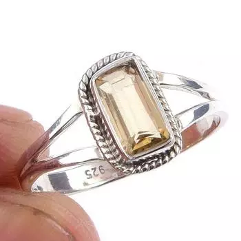 Natural Citrine Gemstone Handmade 925 Solid Sterling Silver Ring Size 9 c0v87