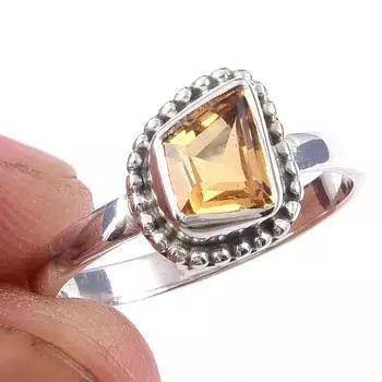 Natural Citrine Gemstone Handmade 925 Solid Sterling Silver Ring Size 7.5 G8q62