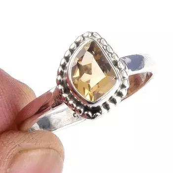 Natural Citrine Gemstone Handmade 925 Solid Sterling Silver Ring Size 7 p6K08