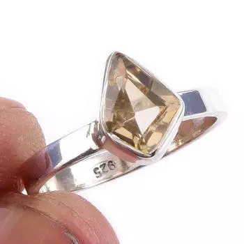 Natural Citrine Gemstone Handmade 925 Solid Sterling Silver Ring Size 6 c9r63