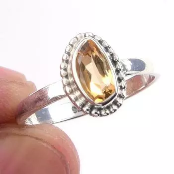 Natural Citrine Gemstone Handmade 925 Solid Sterling Silver Ring Size 8 j9e88