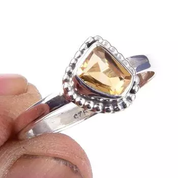 Natural Citrine Gemstone Handmade 925 Solid Sterling Silver Ring Size 8 f6q38